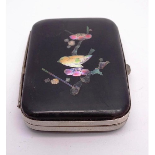 572 - VINTAGE ENAMEL INLAID MOTHER OF PEARL VESTA CASE