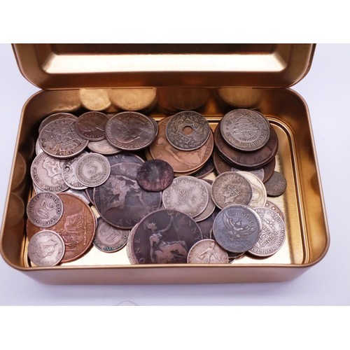 362 - COLLECTION OF COINS IN A REPLICA WW1 MARY TIN