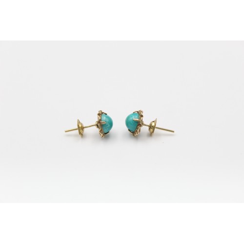 28 - 9ct gold turquoise cabochon stud earrings 1.8g