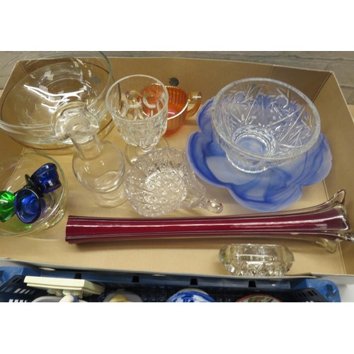 454 - TWO BOXES OF CERAMICS AND GLASSWARE INCLUDES GLASS EYE BATHS, SPODE AND PORTMERION