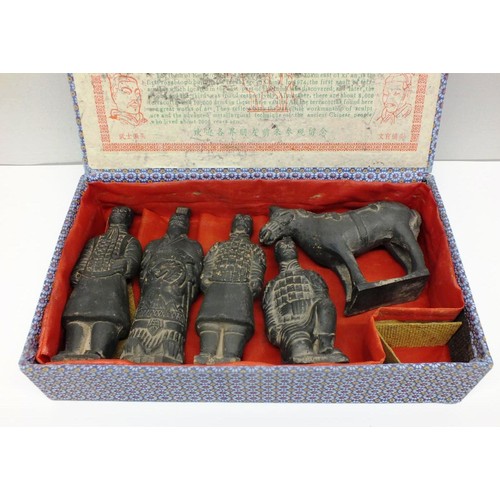 363 - BOXED SET OF TERRACOTTA QIN DYNASTY SOLDIERS AND HORSES