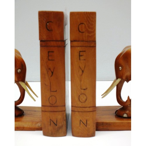 364 - PAIR OF VINTAGE CARVED WOOD CEYLON ELEPHANT BOOK ENDS WITH HIDDEN COMPARTMENTS