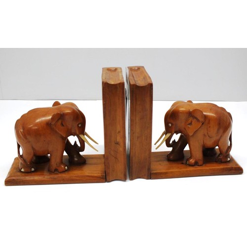 364 - PAIR OF VINTAGE CARVED WOOD CEYLON ELEPHANT BOOK ENDS WITH HIDDEN COMPARTMENTS