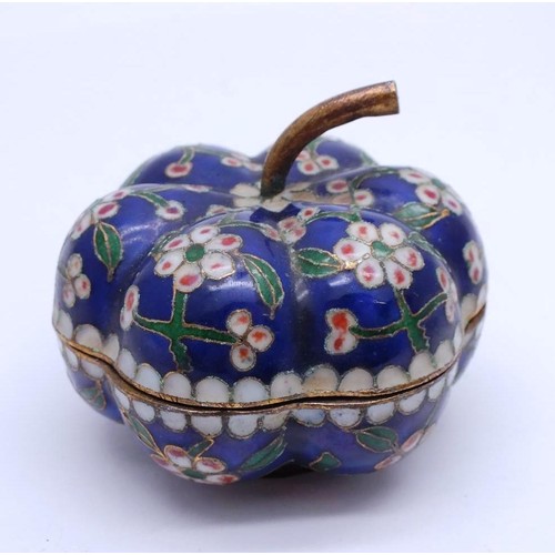 372 - VINTAGE ENAMEL CLOISONNE PUMPKIN TRINKET POT