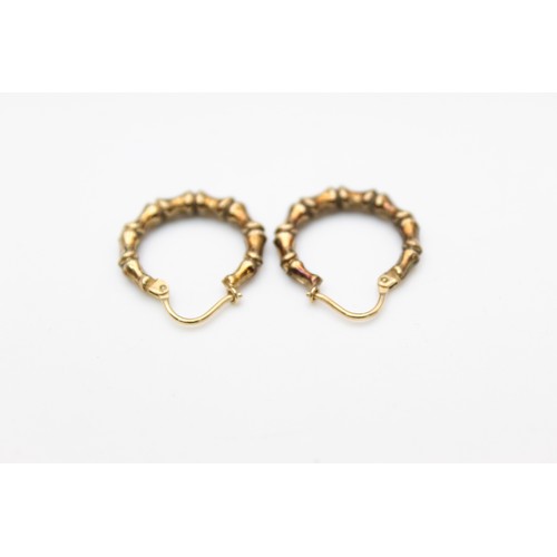 63 - 9ct Gold bamboo design hoop earrings (1.2g)