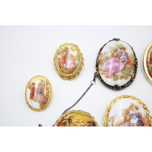 443 - 15 x Vintage Porcelain BROOCHES inc. Limoges, Hand Painted, Portrait, Filigree