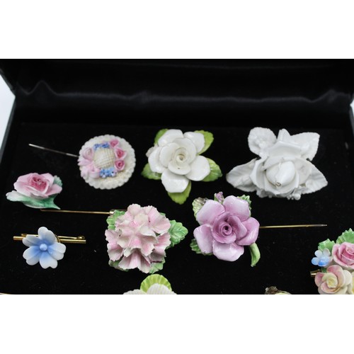 112 - 15 x Vintage PORCELAIN Flower JEWELLERY w/ Coalport, Dorothy, Coalbrook, Brooch