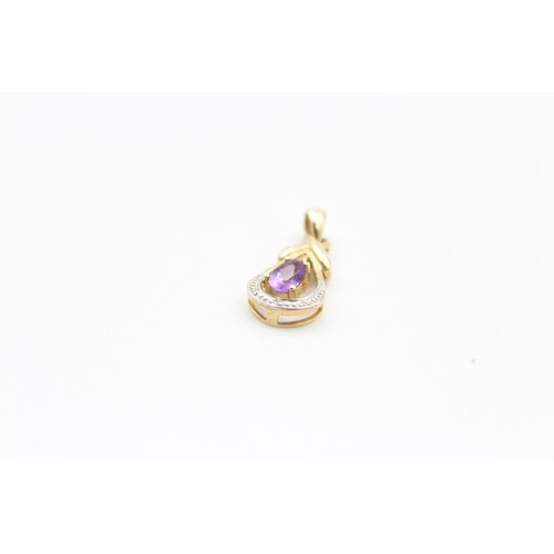 85 - 9ct Gold amethyst & diamond ornate pendant (1.3g)