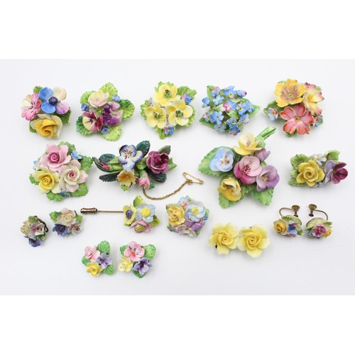 106 - 15 x Vintage PORCELAIN Flower JEWELLERY w/ Crown, Coalbrook, Adderley, Cara