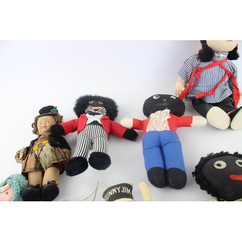 121 - 9 x Assorted Vintage Cloth / Rag Dolls Inc Sunny Jim, Felt, Wool, National Dress