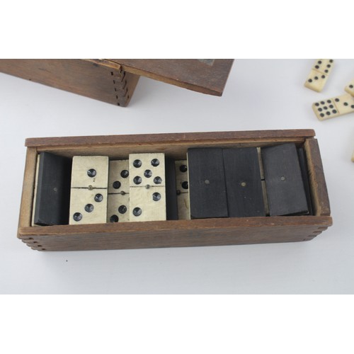 133 - 4 x Antique / Vintage Bone Dominoes Inc. Double 9, Ebony, Wooden Boxed, Etc