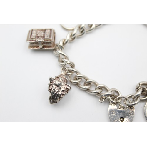 127 - .925 Sterling Silver CHARM BRACELET w/ Heart Padlock, Vintage Charms (59g)