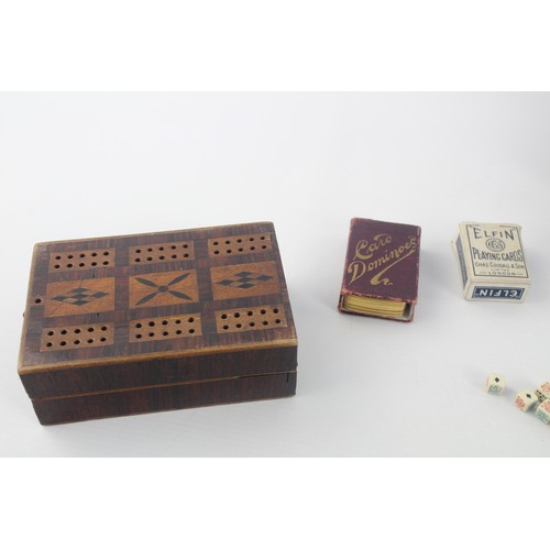 173 - 10 x Assorted Antique / Vintage PLAYING CARDS & GAMES Inc Cribbage, Sealed, Dice