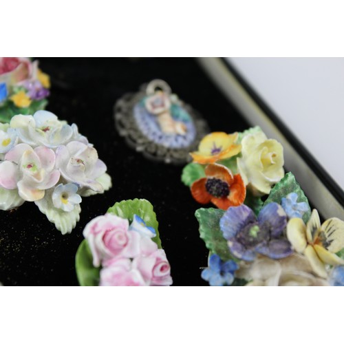 164 - 15 x Vintage PORCELAIN Flower JEWELLERY w/ Crown, Cara, Dress Clip, Earrings