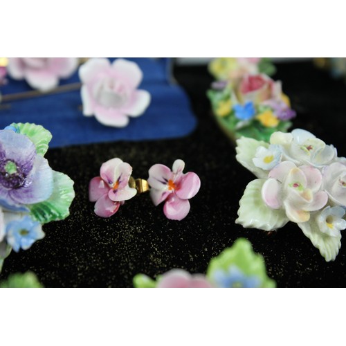 164 - 15 x Vintage PORCELAIN Flower JEWELLERY w/ Crown, Cara, Dress Clip, Earrings