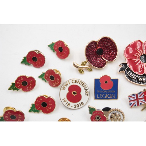 174 - 25 x Assorted POPPY Remembrance Badges / Brooches Inc Enamel, Boxed Etc