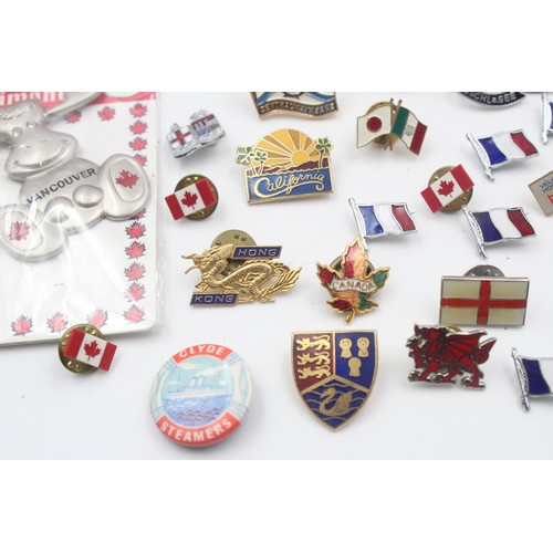 176 - 60 x Assorted Vintage FLAGS & PLACES Pin / Lapel Badges Inc Enamel Etc