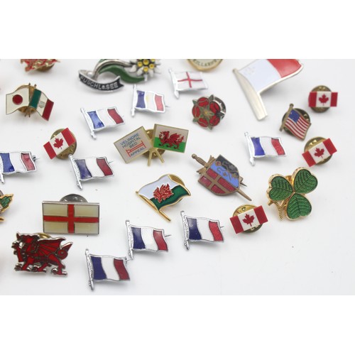 176 - 60 x Assorted Vintage FLAGS & PLACES Pin / Lapel Badges Inc Enamel Etc