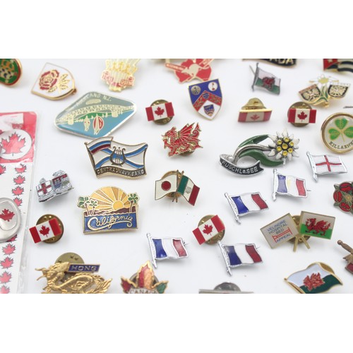 176 - 60 x Assorted Vintage FLAGS & PLACES Pin / Lapel Badges Inc Enamel Etc