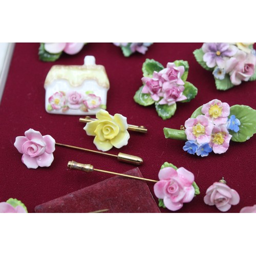 167 - 15 x Vintage PORCELAIN Flower JEWELLERY w/ Coalbrook, Coalport, Brooch, Earrings