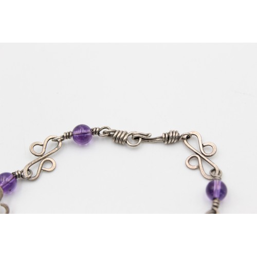 220 - 3 x.925 Sterling Silver Bracelets Inc. Amethyst, Jade, Fancy Link (32g)