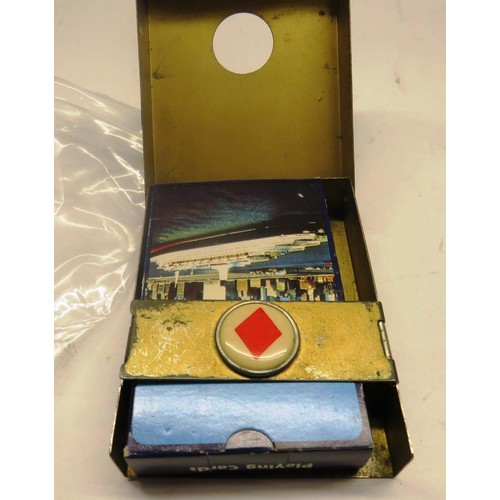 448 - VINTAGE ENAMEL PLAYING CARD/CIGARETTE CASE WITH QE2 PLAYING CARDS