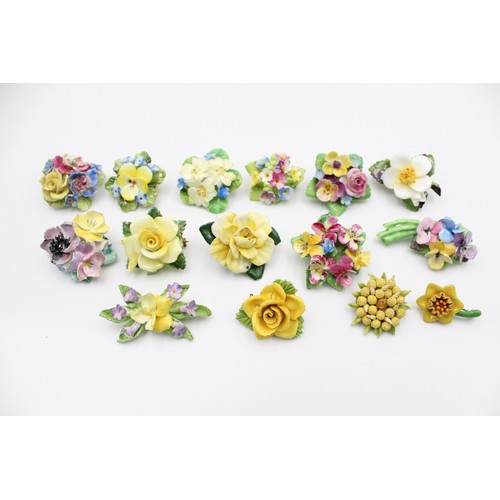 292 - 15 x Vintage PORCELAIN Flower JEWELLERY w/ Cara, Crown, Floral Craft, Denton