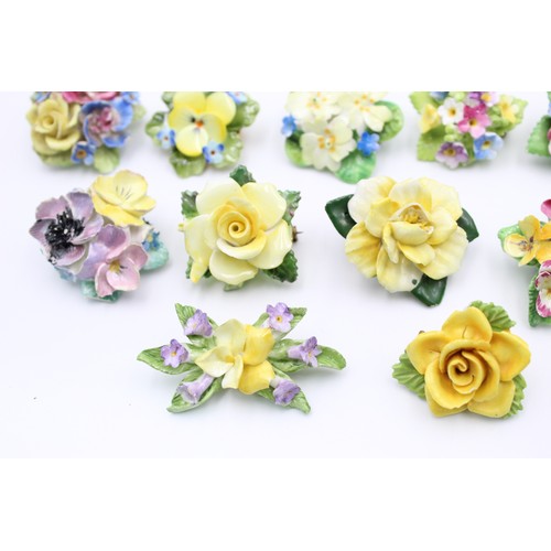 292 - 15 x Vintage PORCELAIN Flower JEWELLERY w/ Cara, Crown, Floral Craft, Denton