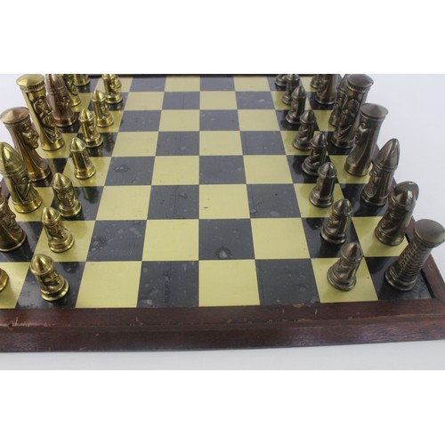 299 - Vintage Decorative BRASS Medieval / Middle Ages Themed Chess Set with Board