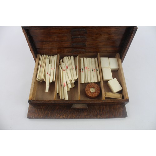 293 - Antique Bone & Bamboo Backed Mahjong Game in Fitted Wooden Case