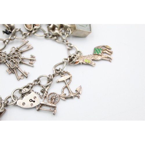 296 - .925 Sterling Silver CHARM BRACELET w/ Heart Padlock, Vintage Charms (48g)