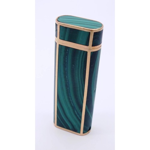 510 - CARTIER PARIS LIGHTER 18ct GOLD AND MALACHITE SERIAL No 81451 HALLMARKED 750