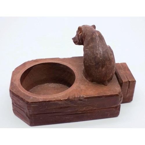 409 - ANTIQUE HAND CARVED BLACK FOREST WOOD CARVED BEAR STATUE ASHTRAY