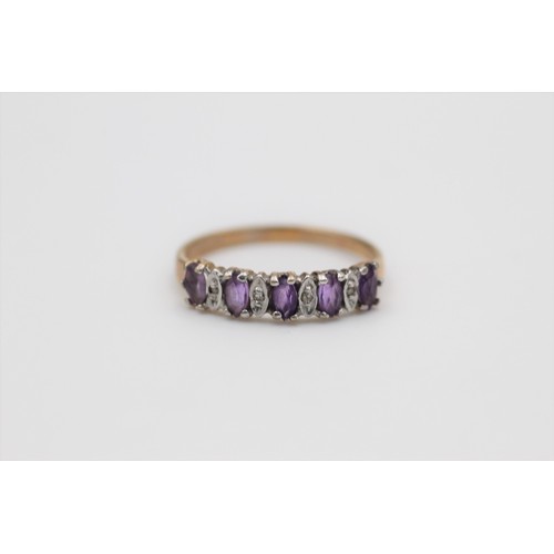 157 - 9ct gold amethyst and diamond half eternity ring (1.3g)