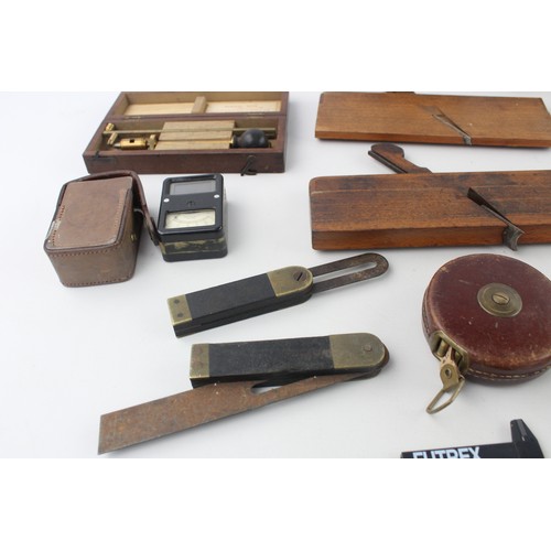 63 - Job Lot of Vintage Assorted TOOLS Inc. Test Meter, Tape Measure, Engineers Tools