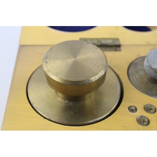 285 - Vintage German Brass Balance Scale Weights Set Cased in Original Wooden Box