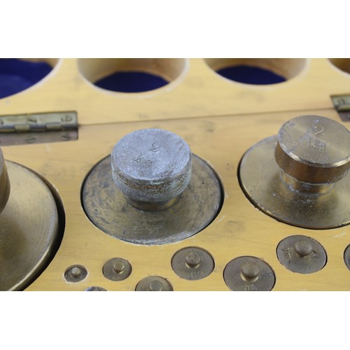 285 - Vintage German Brass Balance Scale Weights Set Cased in Original Wooden Box