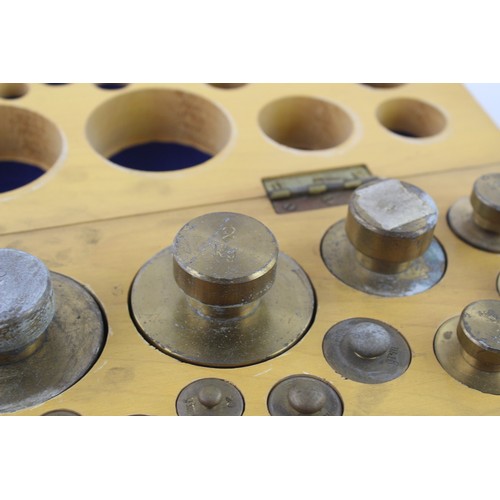 285 - Vintage German Brass Balance Scale Weights Set Cased in Original Wooden Box