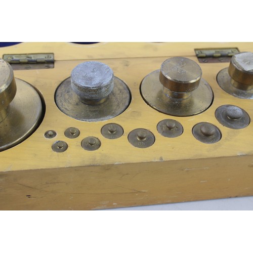 285 - Vintage German Brass Balance Scale Weights Set Cased in Original Wooden Box