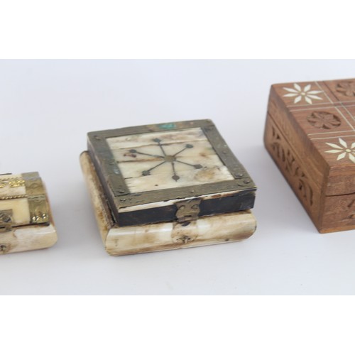 186 - 6 x Antique / Vintage Decorative TRINKET BOXES Inc Wooden, Brass Inlay Etc