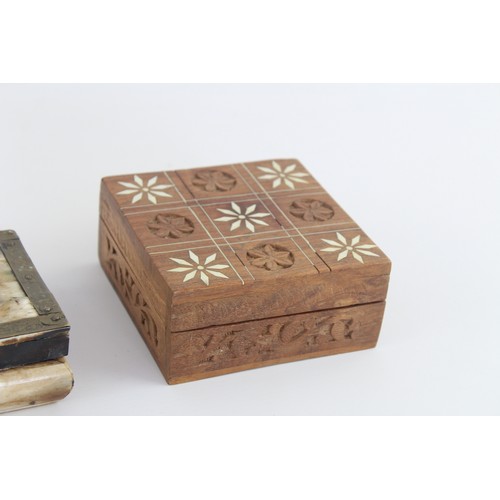 186 - 6 x Antique / Vintage Decorative TRINKET BOXES Inc Wooden, Brass Inlay Etc