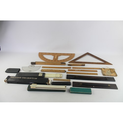 22 - 20 x Assorted Vintage MEASURING TOOLS Inc. Slide Rules, Wooden Etc