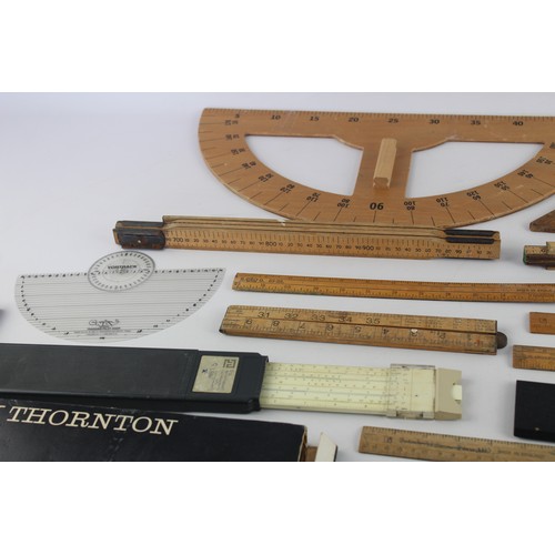 22 - 20 x Assorted Vintage MEASURING TOOLS Inc. Slide Rules, Wooden Etc