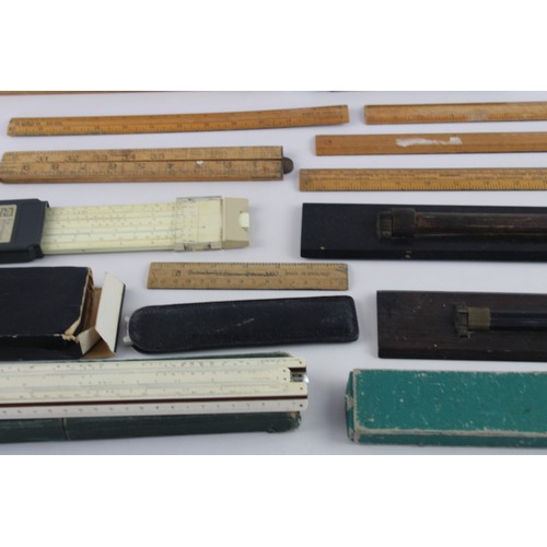 22 - 20 x Assorted Vintage MEASURING TOOLS Inc. Slide Rules, Wooden Etc