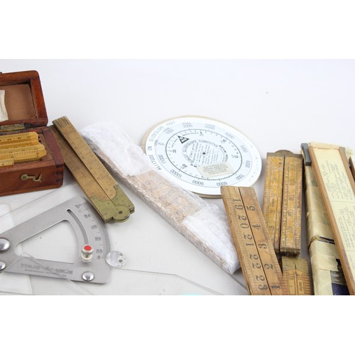 10 - 20 x Assorted Vintage MEASURING TOOLS Inc. Slide Rules, Wooden Etc