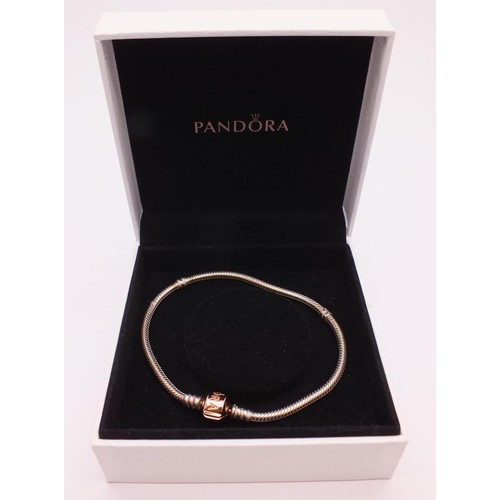 333 - GENUINE PANDORA SILVER BRACELET WITH ROSE GOLD CLASP IN BOX