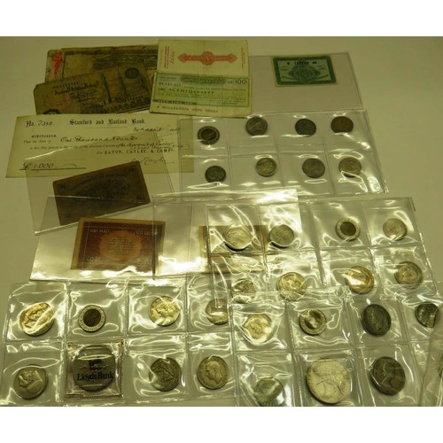 307 - TUB OF COINS AND BANKNOTES ETC