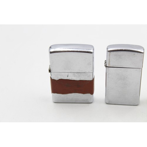 159 - 3 x Assorted ZIPPO Lighters Inc Plain, Brushed Steel, Brass Etc