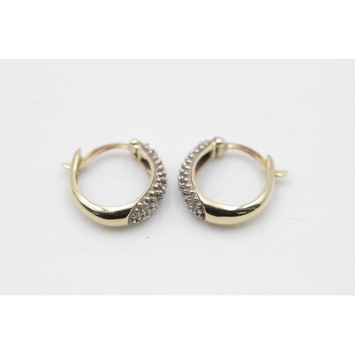 213 - 9ct gold diamond set hoop earrings (2g)