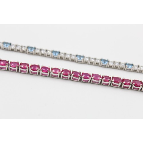 109 - 2 x .925 Sterling Silver TENNIS BRACELETS inc. Red, Blue, Sparkly (24g)